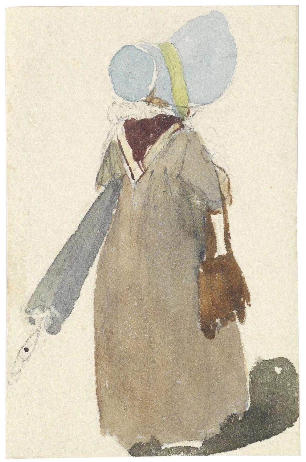 Donna con cappello turchese e ombrello